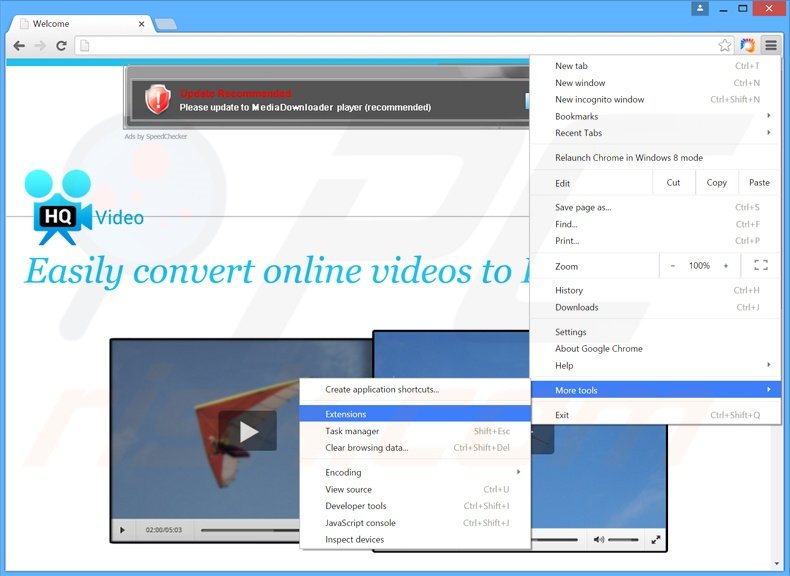 Removendo os anúncios HQ Video Pro do Google Chrome passo 1