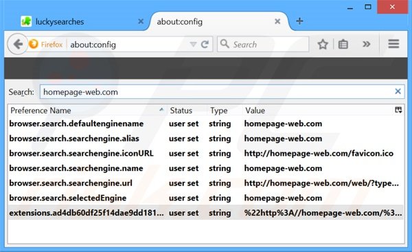 Removendo a página inicial homepage-web.com e motor de busca padrão do Mozilla Firefox