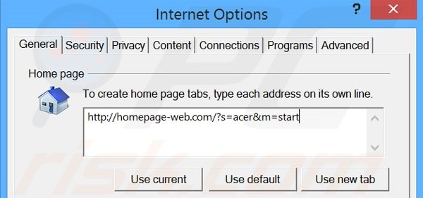 Removendo a página inicial homepage-web.com do Internet Explorer