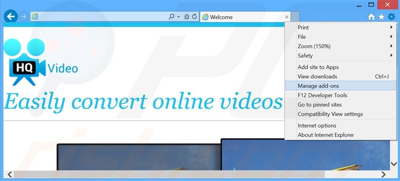 Removendo os anúncios HQCinema Pro do Internet Explorer passo 1