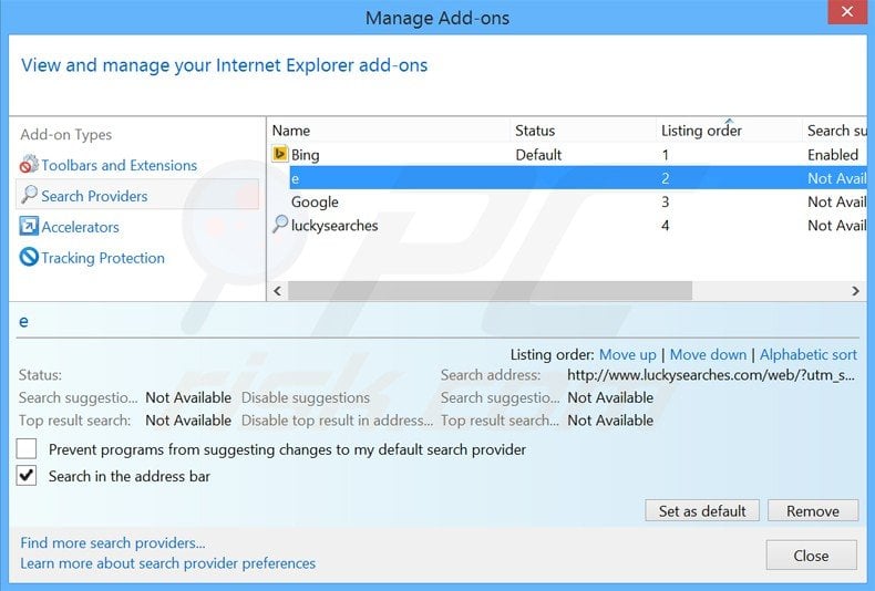 Removendo a motor de busca inicial jogostempo.com do motor de busca padrão do Internet Explorer