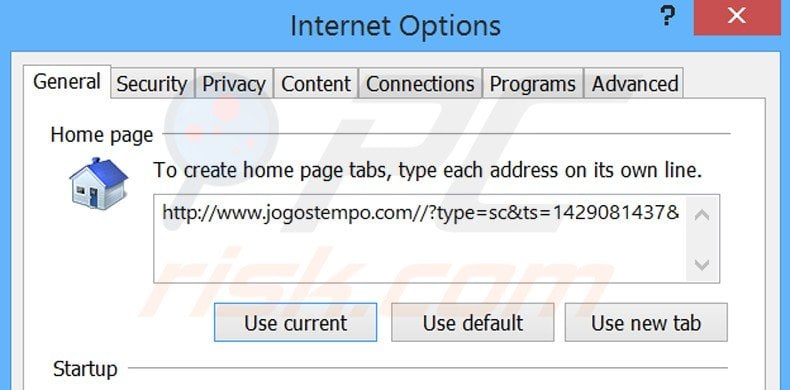 Removendo a página inicial jogostempo.com do Internet Explorer