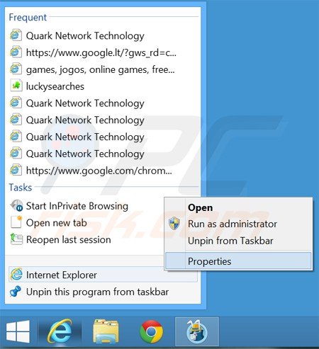 Removendo jogostempo.com do atalho do Internet Explorer passo 1