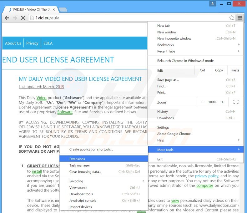 Removendo os anúncios My Daily Video do Google Chrome passo 1