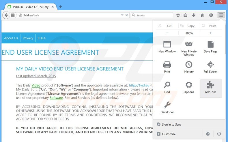 Removendo os anúncios My Daily Video do Mozilla Firefox passo 1