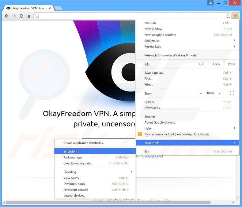 Removendo os anúncios OkayFreedom do Google Chrome passo 1