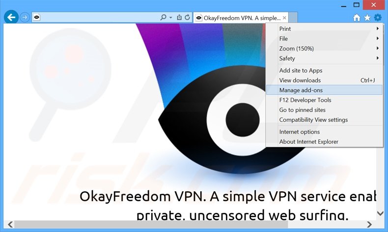Removendo os anúncios OkayFreedom do Internet Explorer passo 1