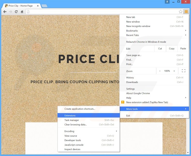 Removendo os anúncios Price Clip do Google Chrome passo 1