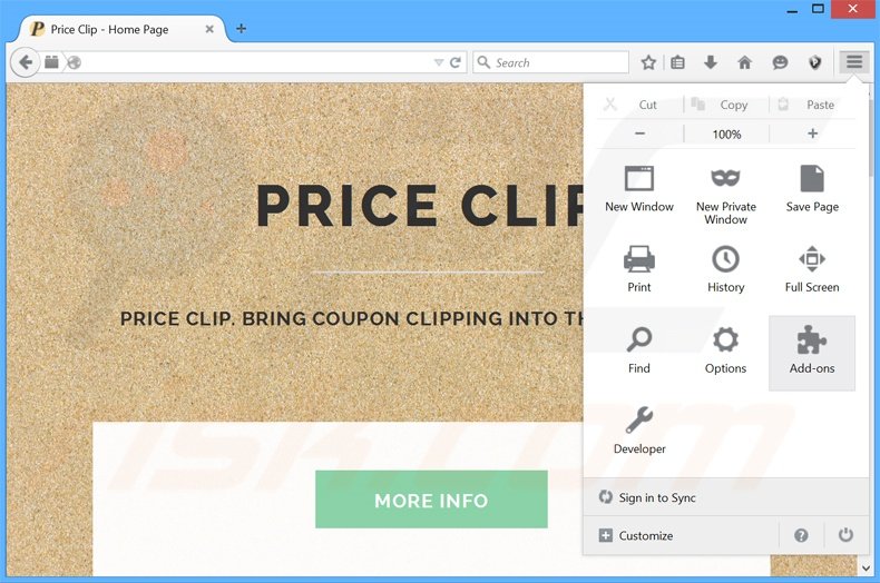Removendo os anúncios Price Clip do Mozilla Firefox passo 1