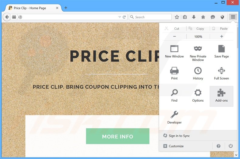 Removendo os anúncios Price Clip do Mozilla Firefox passo 1