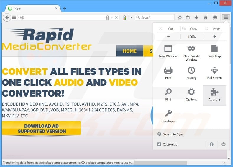 Removendo os anúncios Rapid Media Converter do Mozilla Firefox passo 1