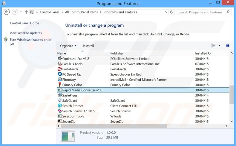 desinstalar o adware Rapid Media Converter via Painel de Controlo