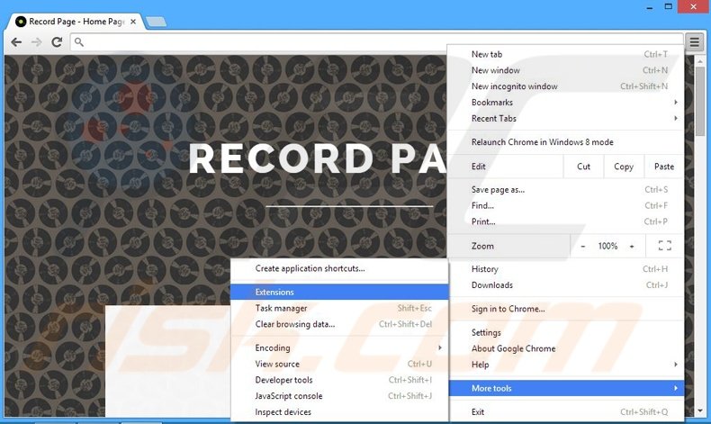 Removendo os anúncios Record Page de Google Chrome passo 1