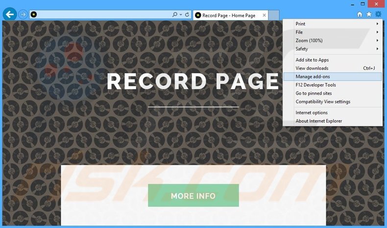 Removendo os anúncios Record Page do Internet Explorer passo 1
