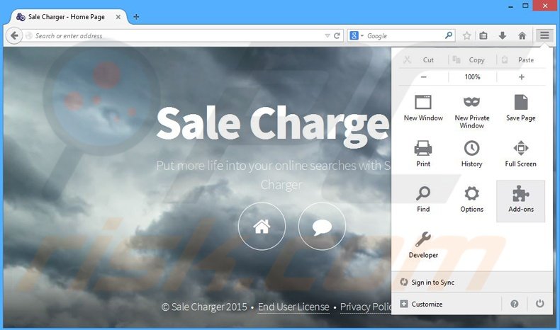 Removendo os anúncios Sale Charger do Mozilla Firefox passo 1