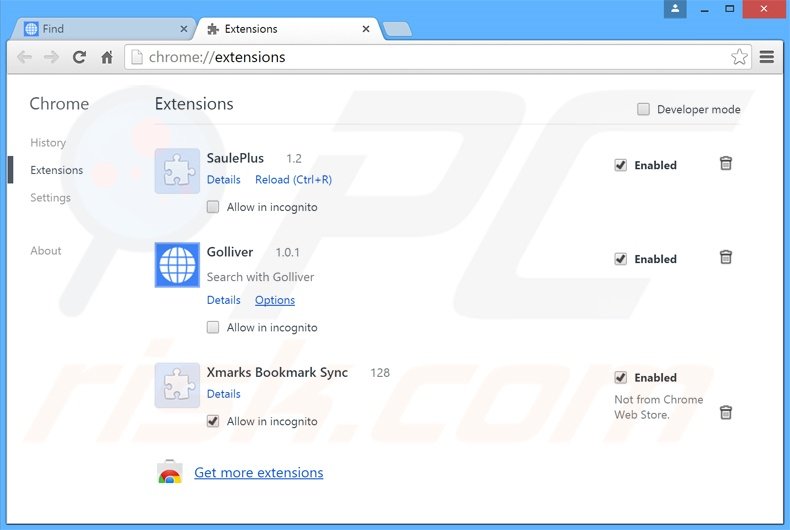 Removendo as extensões relacionadas a search.golliver.com do Google Chrome