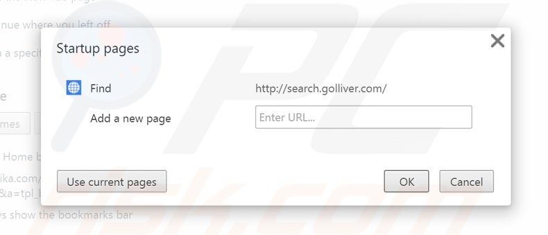 Remova search.golliver.com da página inicial do Google Chrome