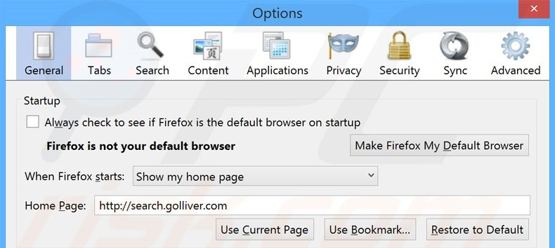 Removendo search.golliver.com da página inicial do Mozilla Firefox