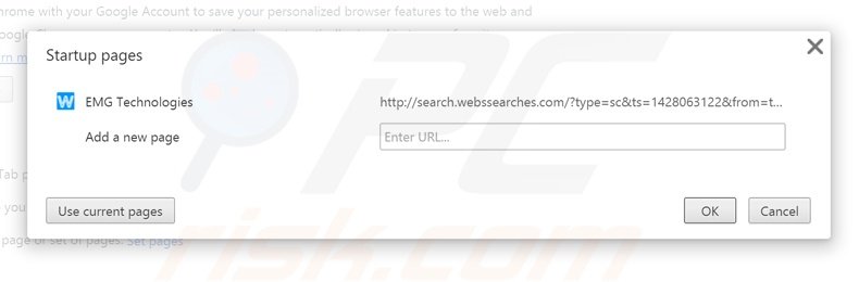 Removendo a página inicial search.webssearches.com do Google Chrome