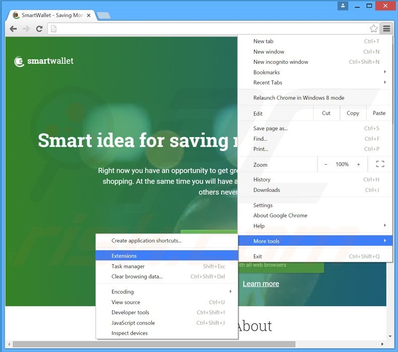 Removendo os anúncios SmartWallet do Google Chrome passo 1