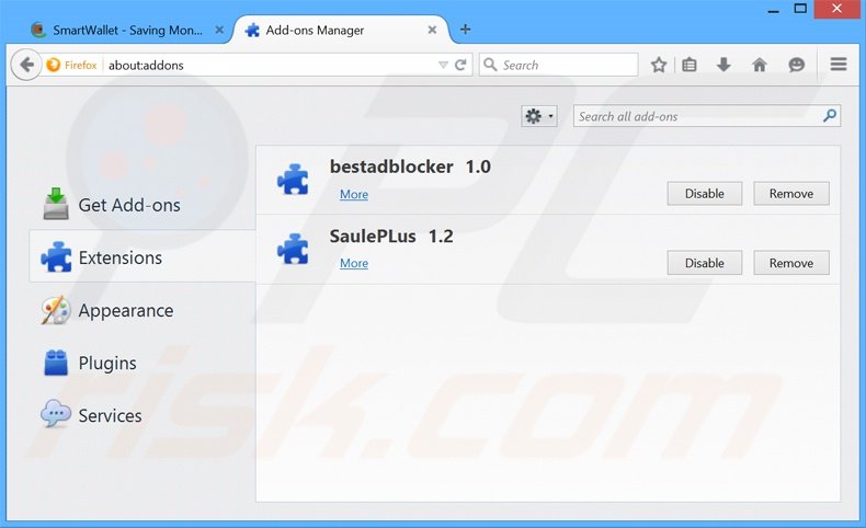 Removendo os anúncios SmartWallet do Mozilla Firefox passo 2