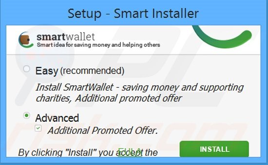 Instalador usado na distribuição do adware SmartWallet