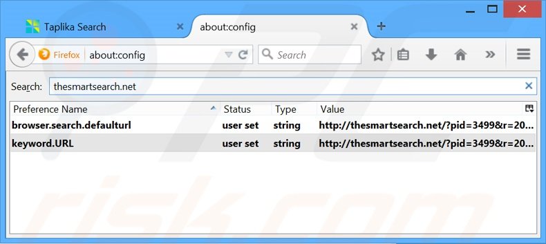 Removendo a página inicial thesmartsearch.net e motor de busca padrão do Mozilla Firefox.