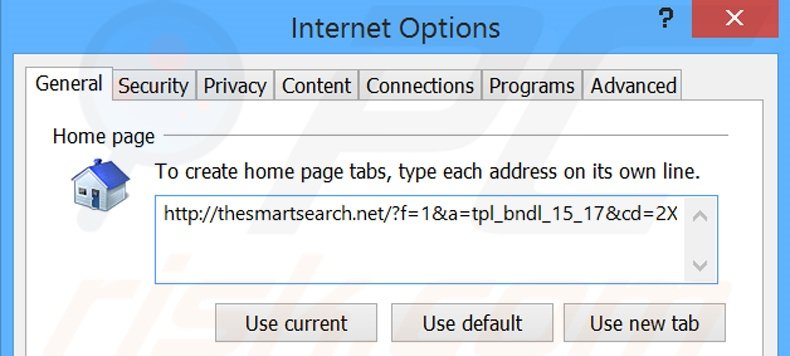 Removendo o redirecionamento thesmartsearch.net da página inicial do Internet Explorer
