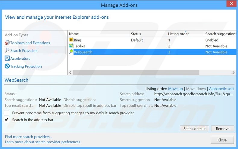 Removendo o redirecionamento thesmartsearch.net do motor de busca padrão do Internet Explorer