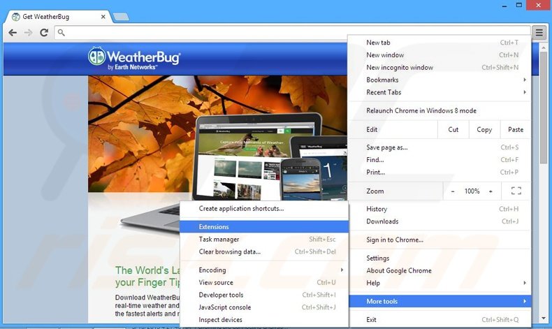 Removendo os anúncios WeatherBug de Google Chrome passo 1