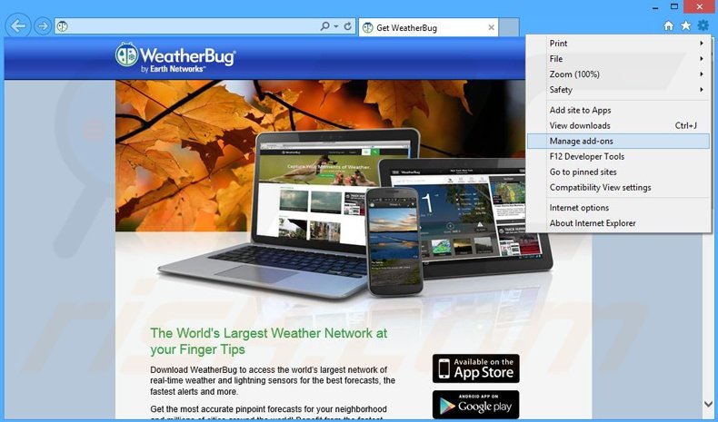 Removendo o adware relacionado a WeatherBug do Internet Explorer passo 1