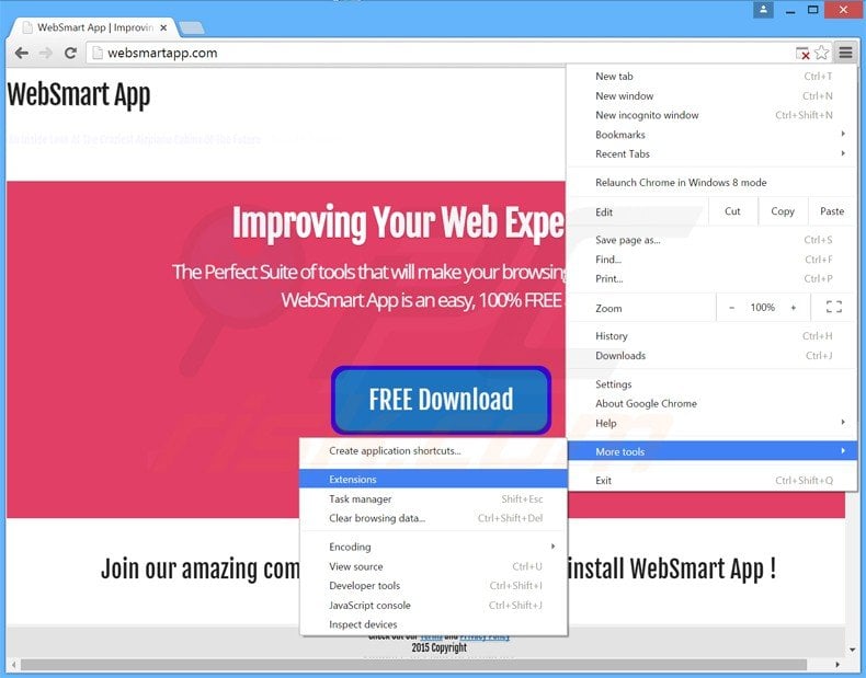 Removendo os anúncios websmart app do Google Chrome passo 1