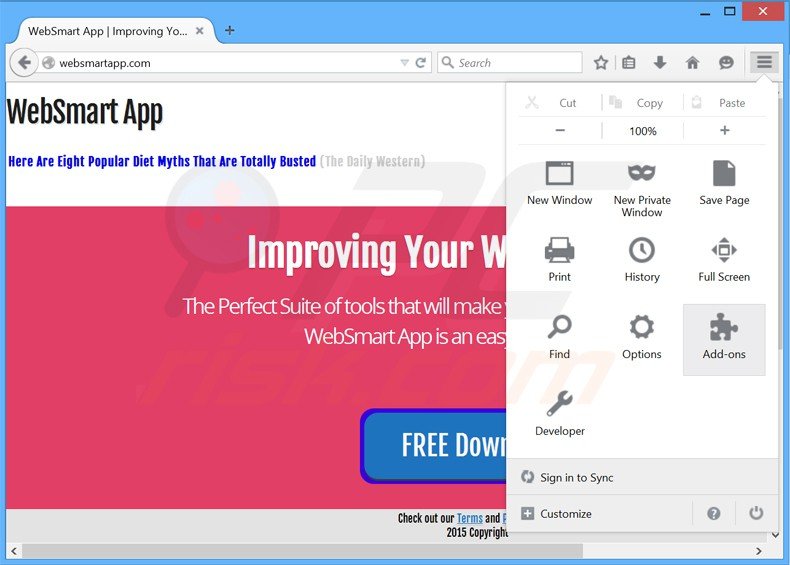 Removendo os anúncios websmart app do Mozilla Firefox passo 1