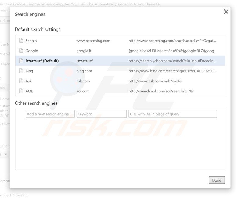 Removendo xtab e extensões relacionadas do motor de busca de Internet padrão do Google Chrome