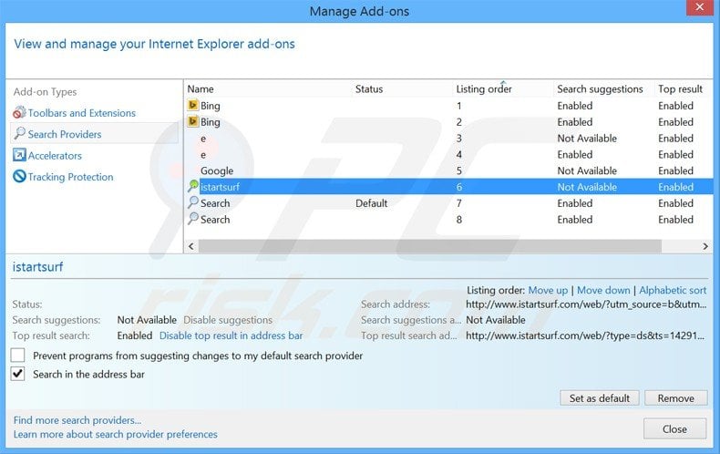 Removendo xtab relacionado ao motor de busca padrão do Internet Explorer