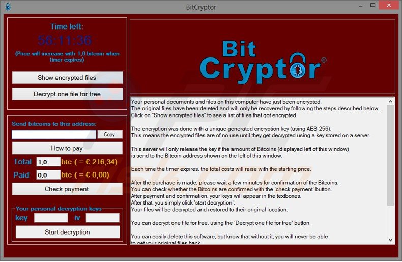 vírus ransomware bitcryptor
