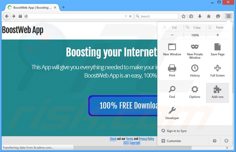 Removendo os anúncios BoostWeb App do Mozilla Firefox passo 1