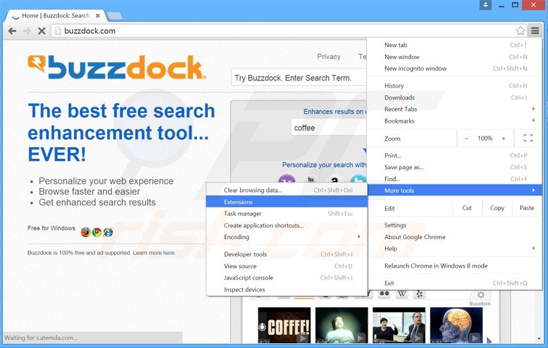 Removendo os anúncios buzzdock do Google Chrome passo 1