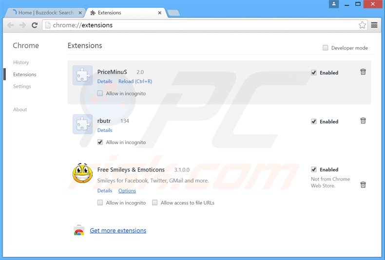 Removendo os anúncios buzzdock do Google Chrome passo 2