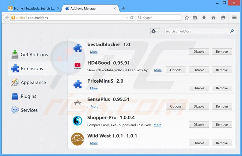 Removendo os anúncios buzzdock do Mozilla Firefox passo 2