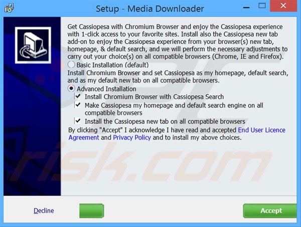 Configuração do instalador de Cassiopesa