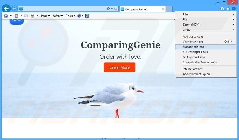 Removendo os anúncios ComparingGenie do Internet Explorer passo 1