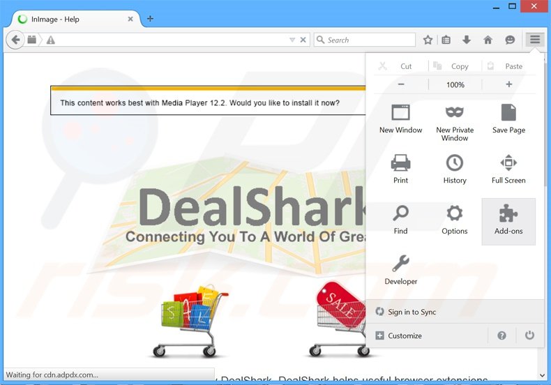 Removendo os anúncios DealShark do Mozilla Firefox passo 1