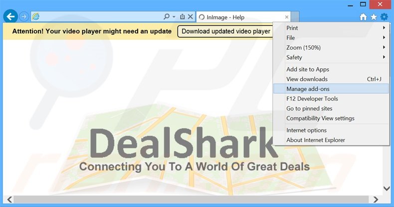 Removendo os anúncios DealShark do Internet Explorer passo 1