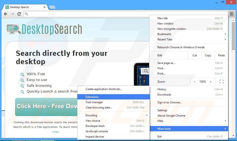 Removendo os anúncios Desktop Search de Google Chrome passo 1
