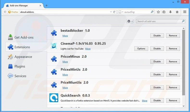 Removendo os anúncios Desktop Search do Mozilla Firefox passo 2