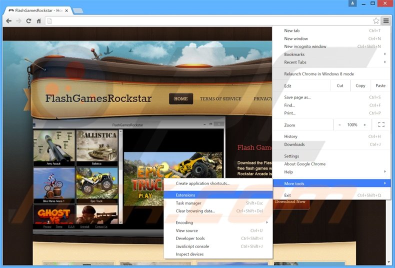 Removendo os anúncios FlashGamesRockstar do Google Chrome passo 1