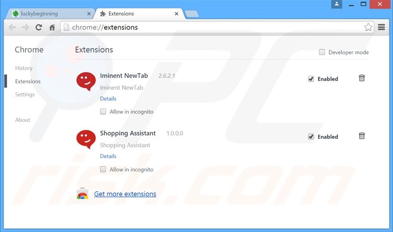 Removendo as extensões relacionadas a luckybeginning.com do Google Chrome