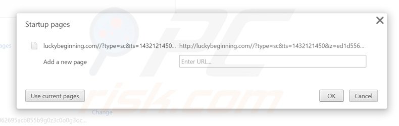 Removendo luckybeginning.com da página inicial do Google Chrome
