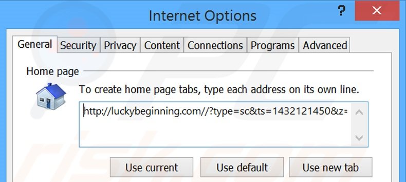 Removendo a página inicial luckybeginning.com do Internet Explorer